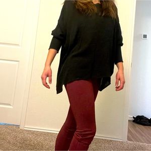 Cute work outfit! Burgundy leggings and black top, XS pant, S top.